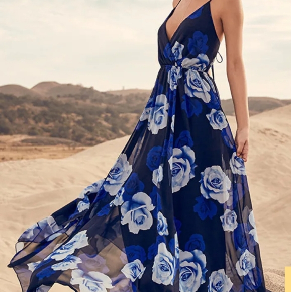 Lulus Dresses & Skirts - Lulu's Only in Dreams Navy Blue Floral Print Maxi Dress